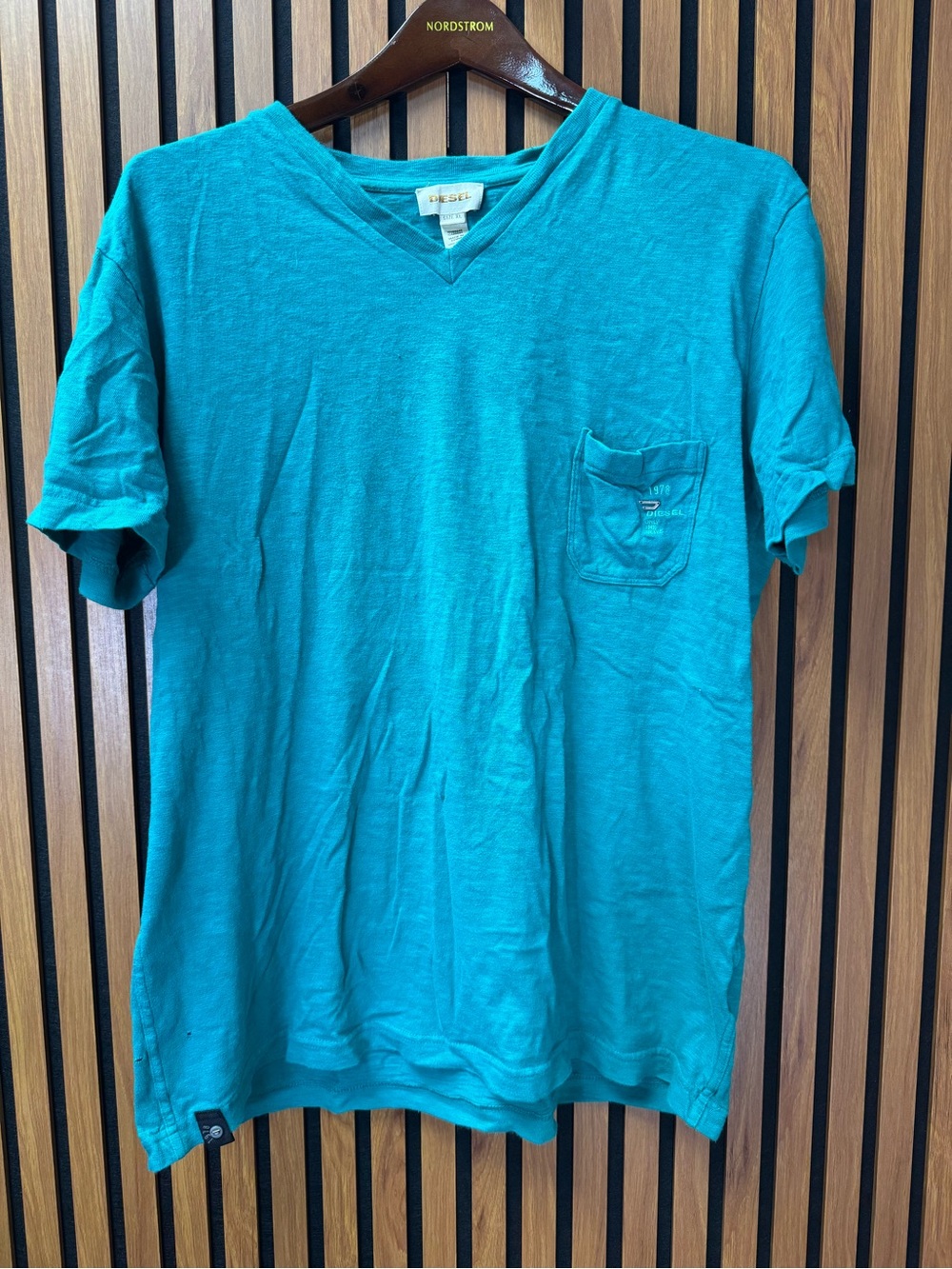 Diesel V-Neck Pocket Tee Men's XL Teal "Only The Brave" — AS-IS
